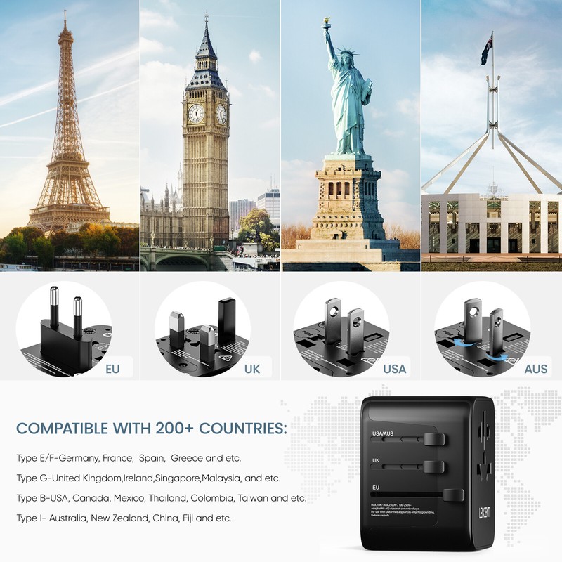 LENCENT Travel Adapter Universal Converter 30W Fast USB Wall Charger Power Plug gallery