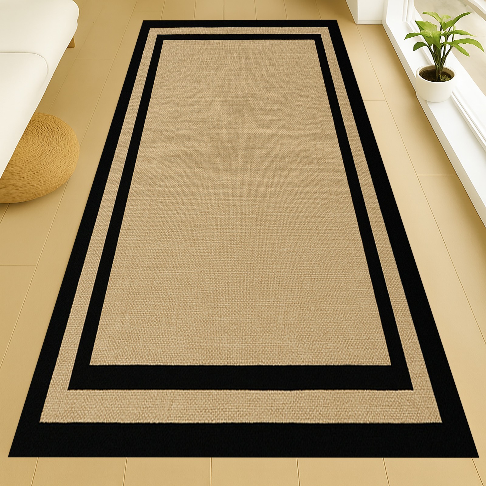 Runner Black Beige Rug, Black beige Hallway Rug, Black beige Floor Mat,Beige rug gallery