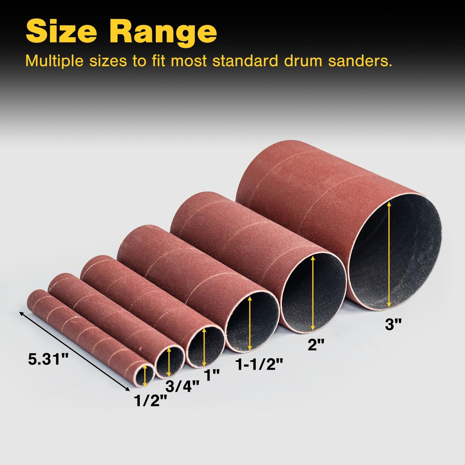 Dark Stone Sanding Sleeves for Spindle Sander 4-1/2" Length (80 Grit, 3") gallery