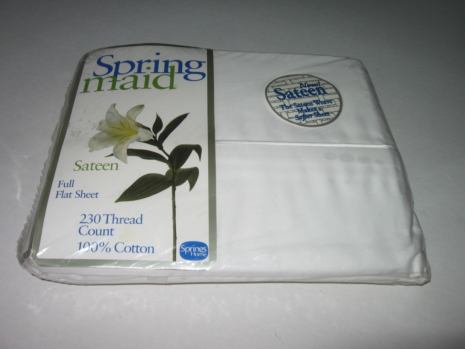 100% COTTON Flat White Sheet Spring Maid FULL 81"x96" 230 thread NEW Sealed USA gallery