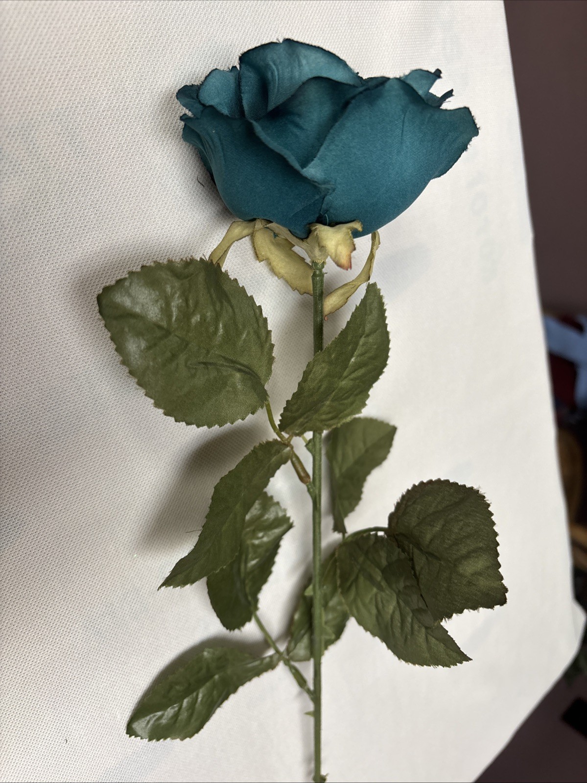 SILK OPEN TEAL ROSE 3.75" FLOWER 24" STEM gallery