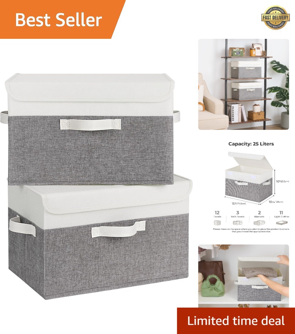 High-Quality Decorative Fabric Storage Bins with Easy Access Lids, 2-Pack gallery