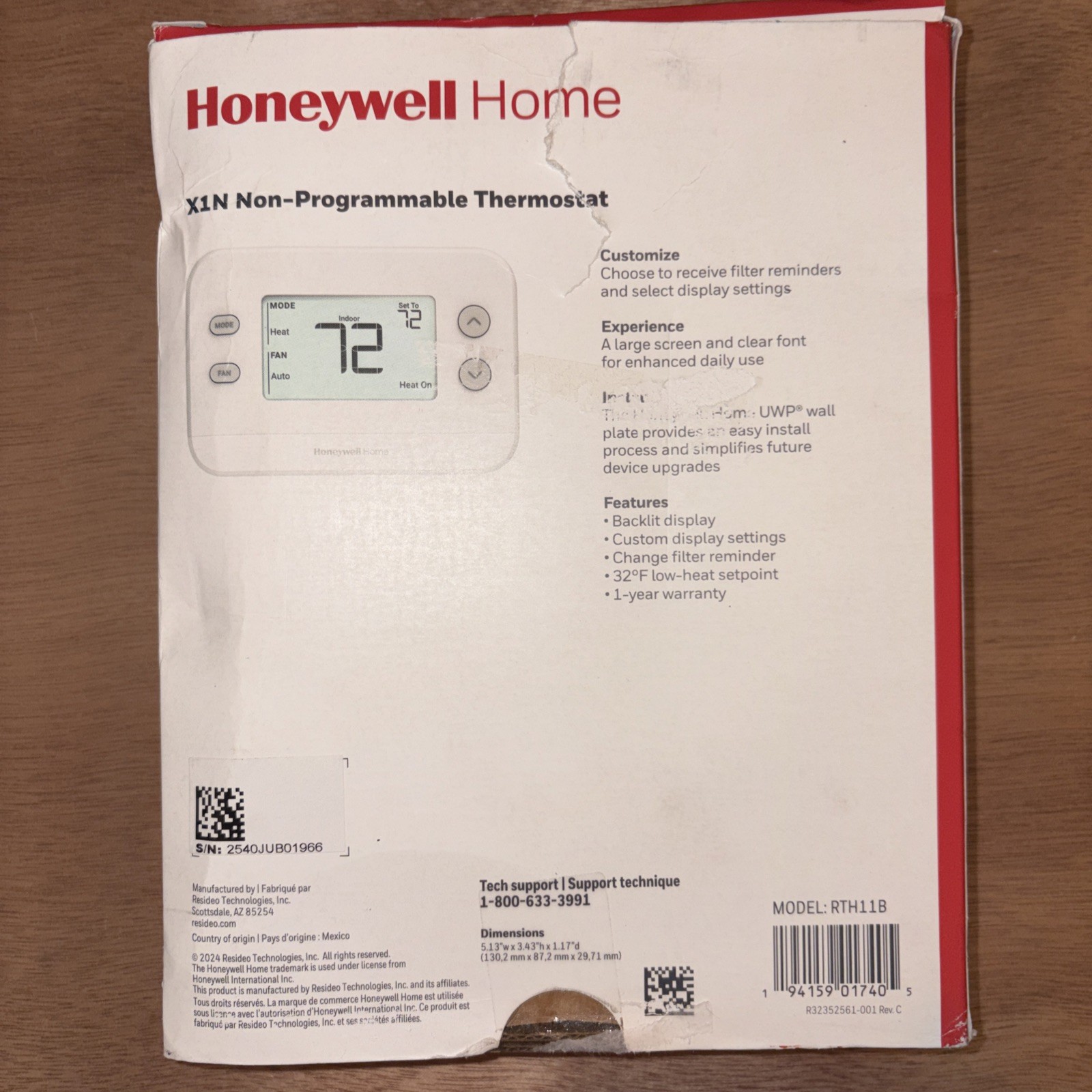 Honeywell Home X1N Non-Programmable Thermostat, Single-Stage, 1-Heat/1-Cool gallery