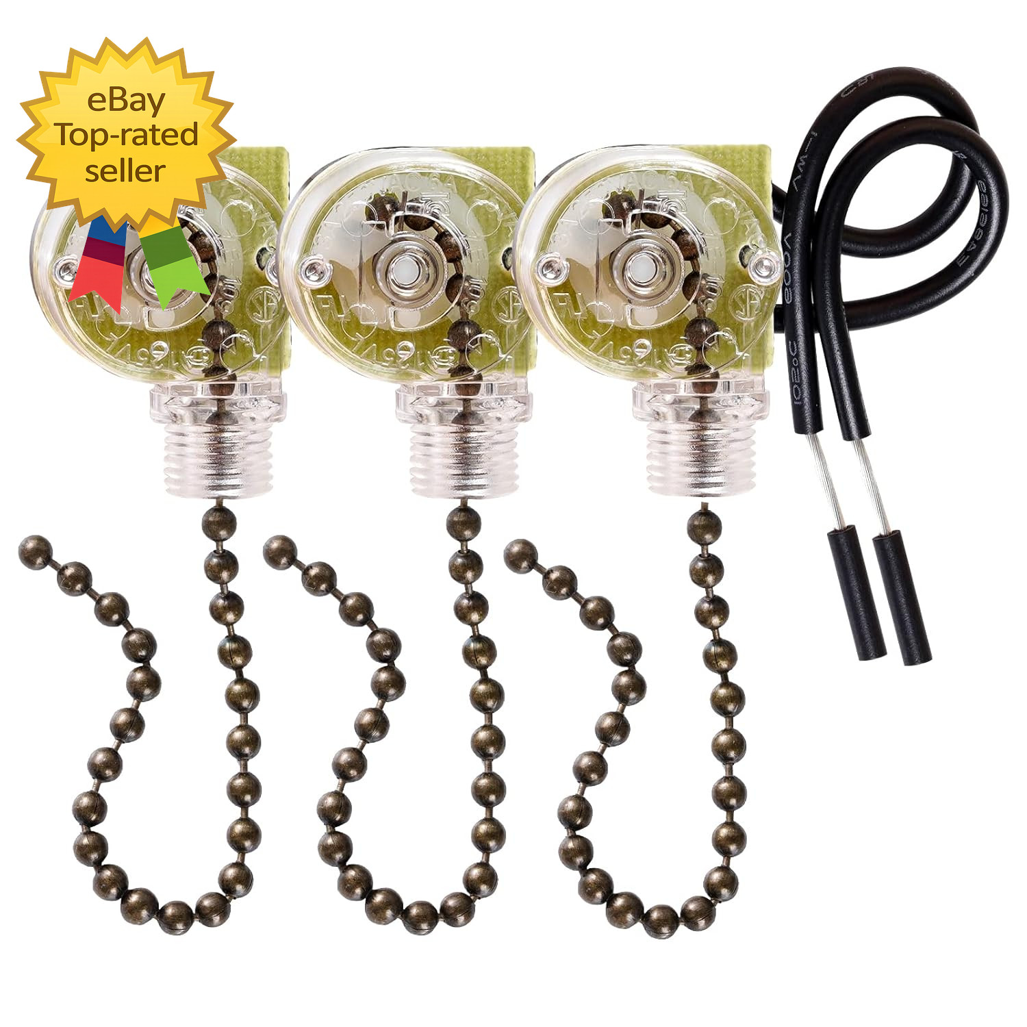 3 Pack Ceiling Fan Pull Chain Switch Zing Ear ZE 109 Two-Wire Light Switch Contr gallery