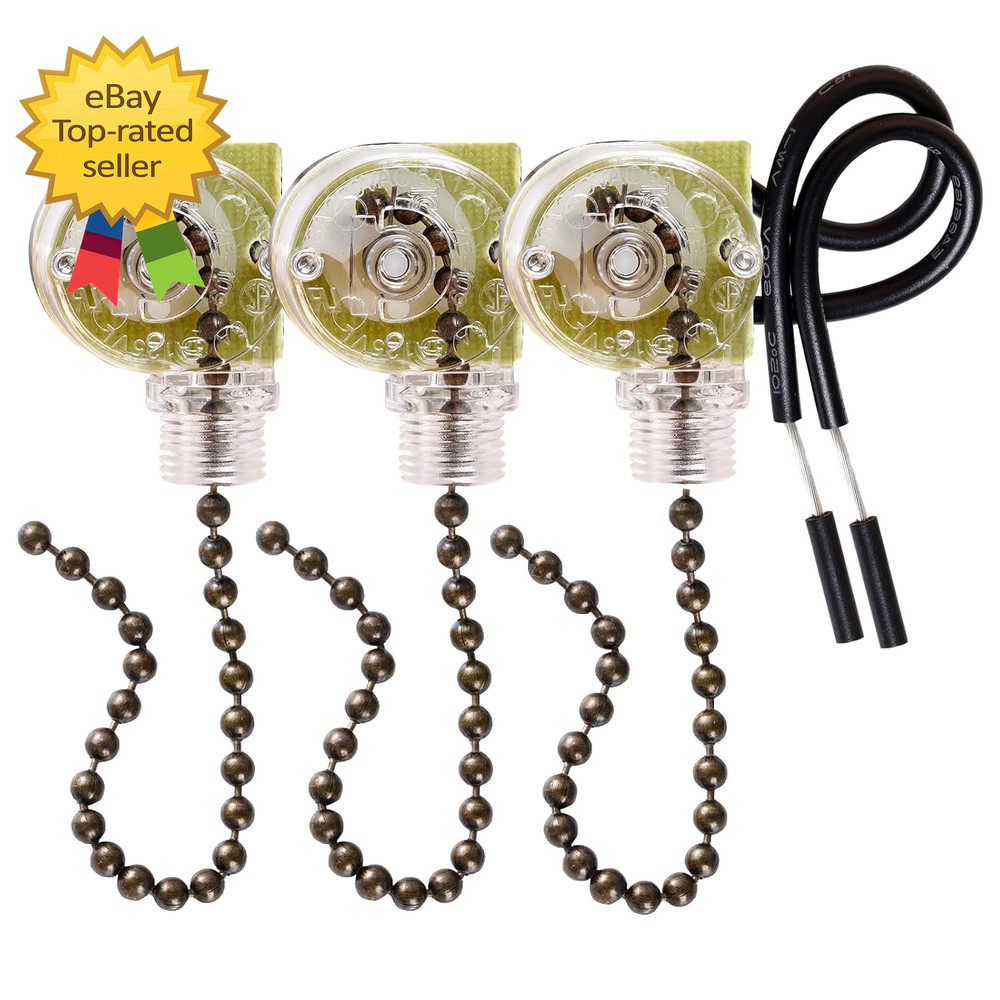 3 Pack Ceiling Fan Pull Chain Switch Zing Ear ZE 109 Two-Wire Light Switch Contr