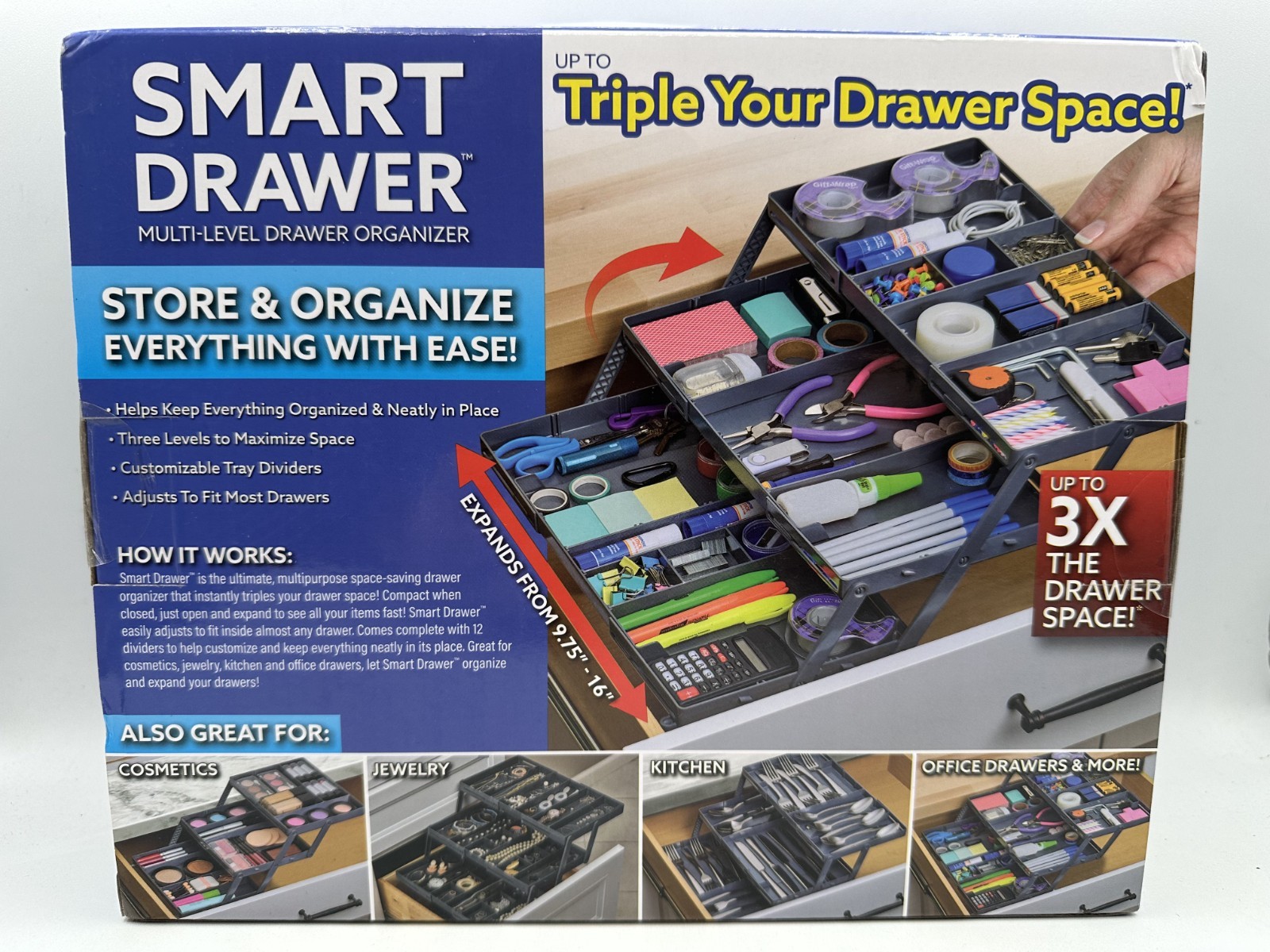 NEW Smart Drawer 3X Multi-Level Drawer Organizer Cosmetics Jewelry Office Tools gallery