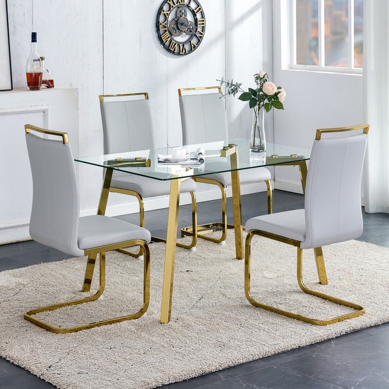 Modern Rectangular Glass Dining Table with Golden Legs 51x31.5x29.5in gallery