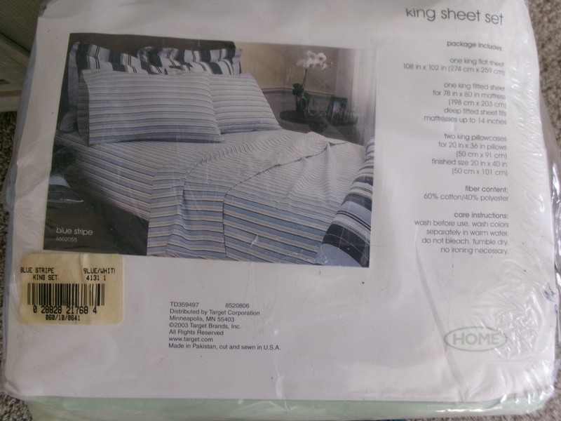New King Size Sheet Set ** Blue & White Stripe Cotton Percale #1201 gallery