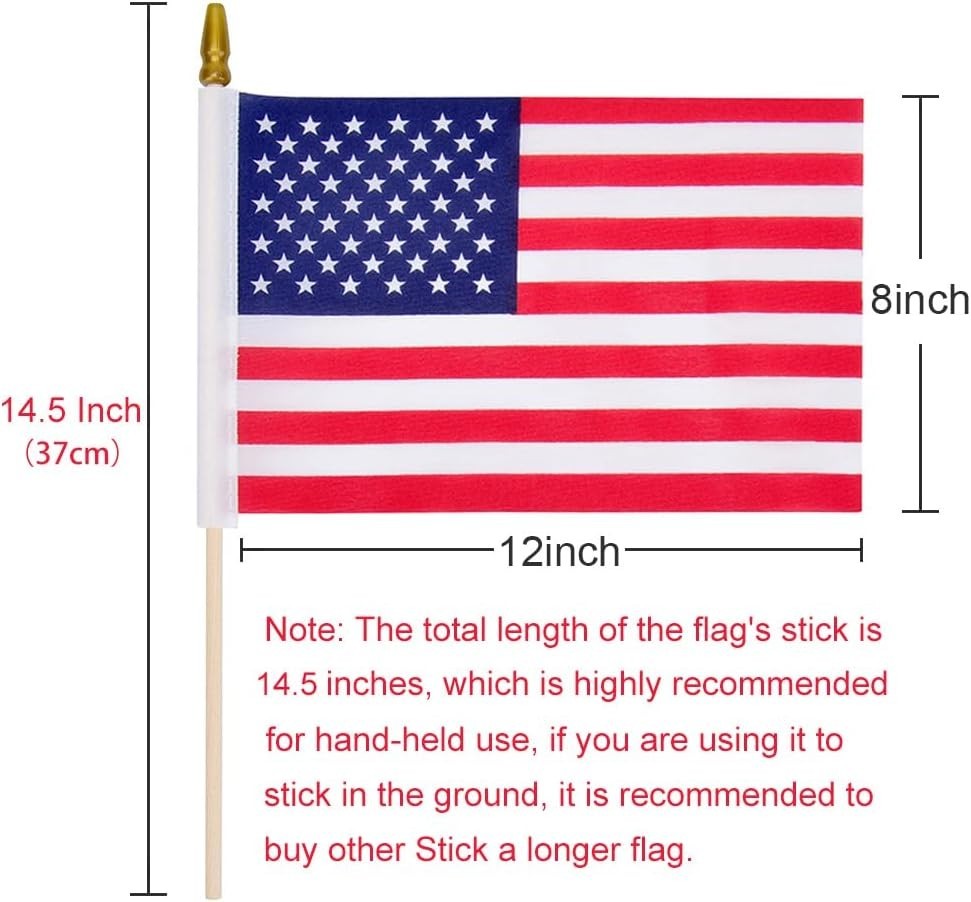 12/24 Pcs 8X12 Inch Small American Flags on Sticks, US Handheld Woodenstick Flag gallery
