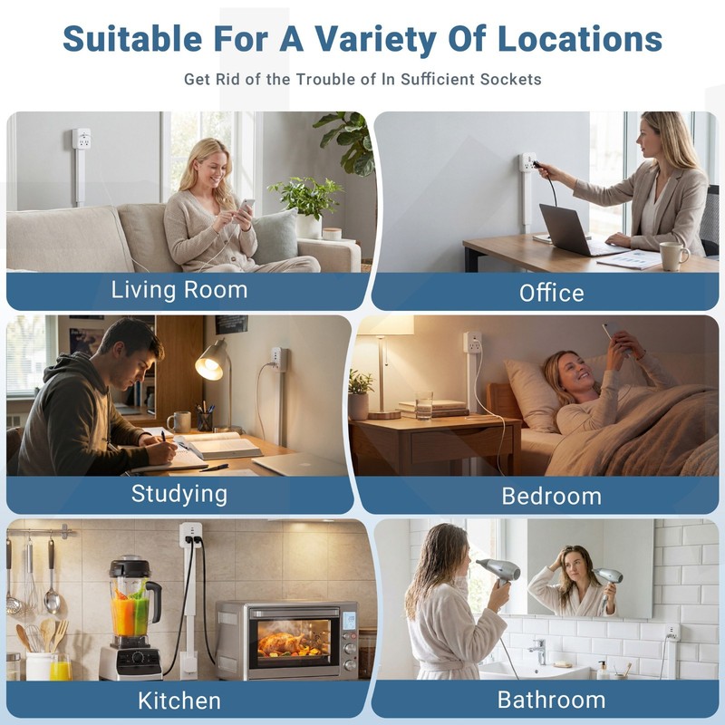 Outlet Electrical Outlet Extender Stick. Features USB-C, 2 USB-A, and 2 AC Outle gallery