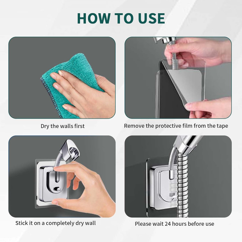 Shower Head Holder Wall Mount, 360° Adjustable Handheld, No-Drill Strong Adhesiv gallery