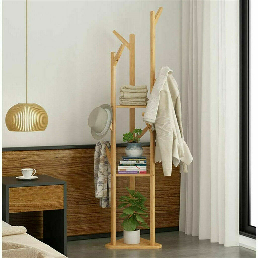 66" Coat Rack Tree Bamboo Freestanding Entryway Hall Corner Clothes Hat Stand gallery