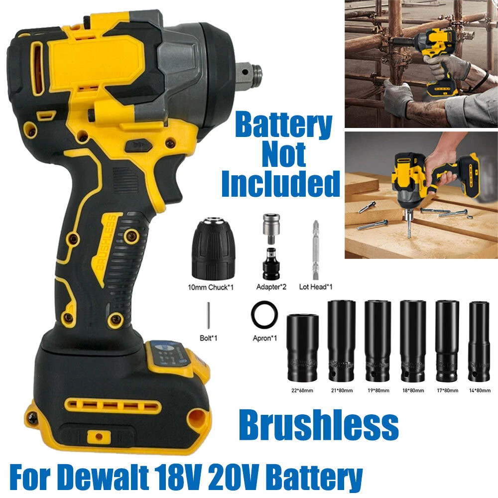 High Torque 1/2" Cordless Impact Wrench 3IN1 w/ 6 Sockets For Dewalt 20V Battery gallery