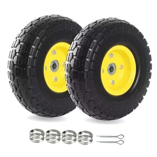 (2-Pack) 10-Inch Solid Tire Wheels - Replacement 4.10/3.50-4" Flat Free Yellow gallery