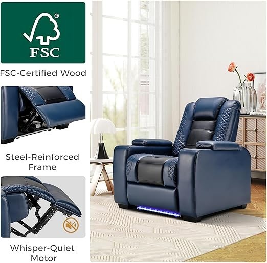 EBELLO PU Leather Home Theater Seating Electric Recliner w/ Adjustable Headrest gallery
