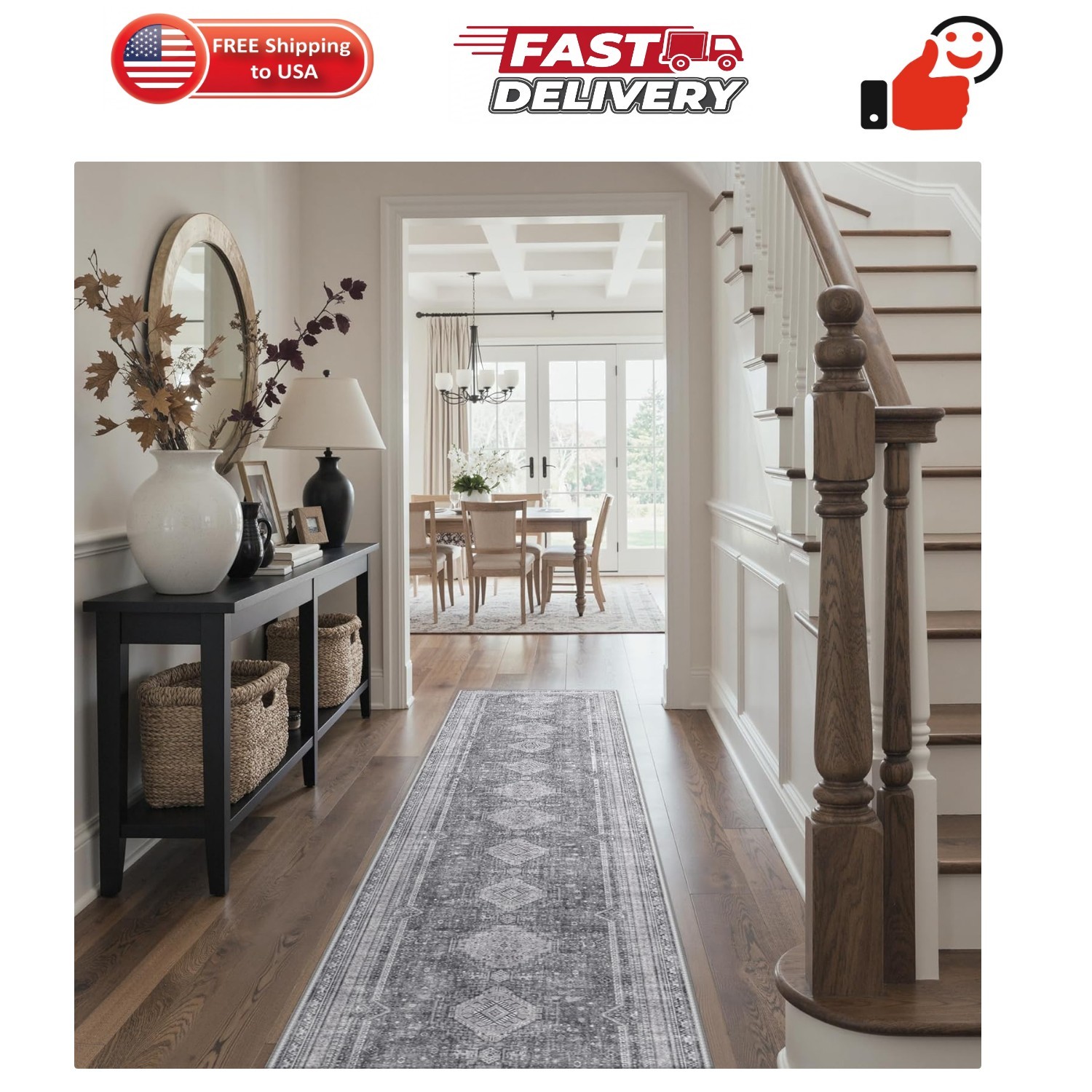 Runner Rug 2.6x8 Non Slip Machine Washable Hallway Runner Rug, Low Pile Light... gallery