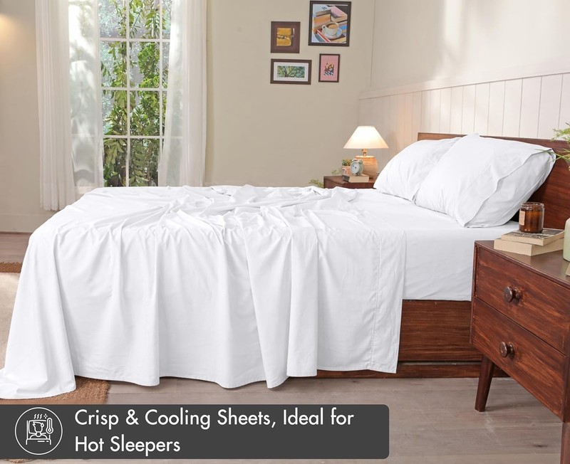 100% Cotton Percale Sheets, Full Size, Bright White | Crisp Cooling, Deep Poc... gallery