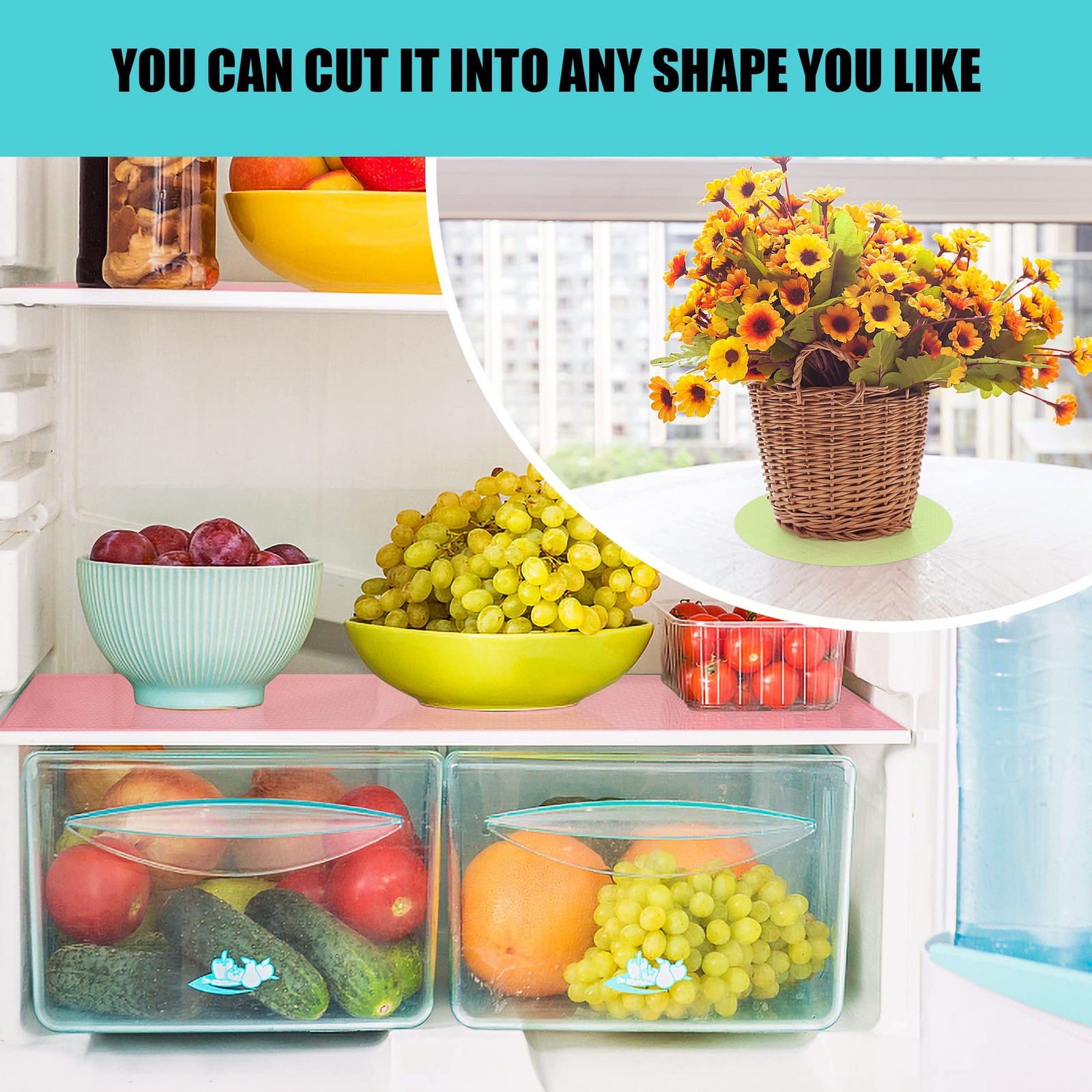 8 Pcs Refrigerator Liners Mats Washable, Refrigerator Mats Liner Waterproof Oilp gallery