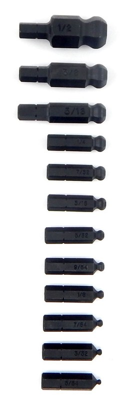 Bondhus 12pc 1/4in Shank Hex Insert Bit Set Ball End SAE Standard 5/64-1/2 USA gallery