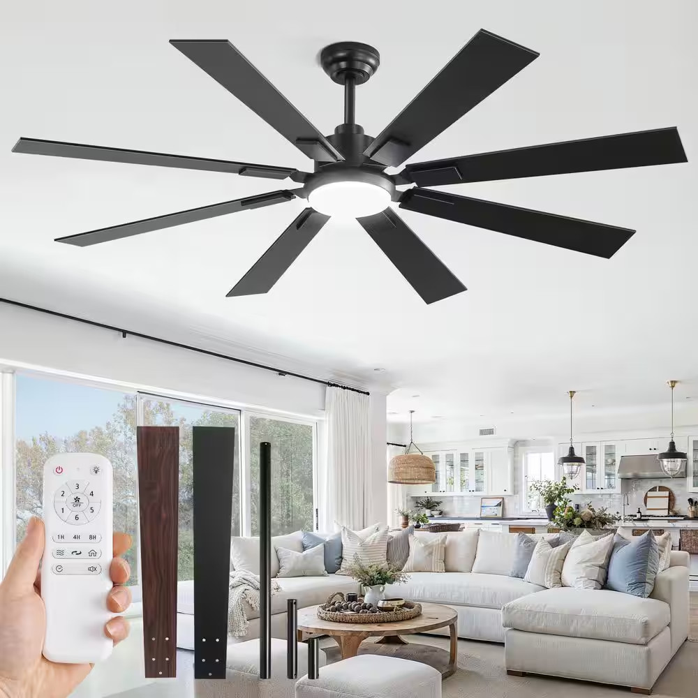 62 In. Indoor/Outdoor Matte Black 3-Colors LED 6-Speeds Ceiling Fan with Dual-Fi gallery