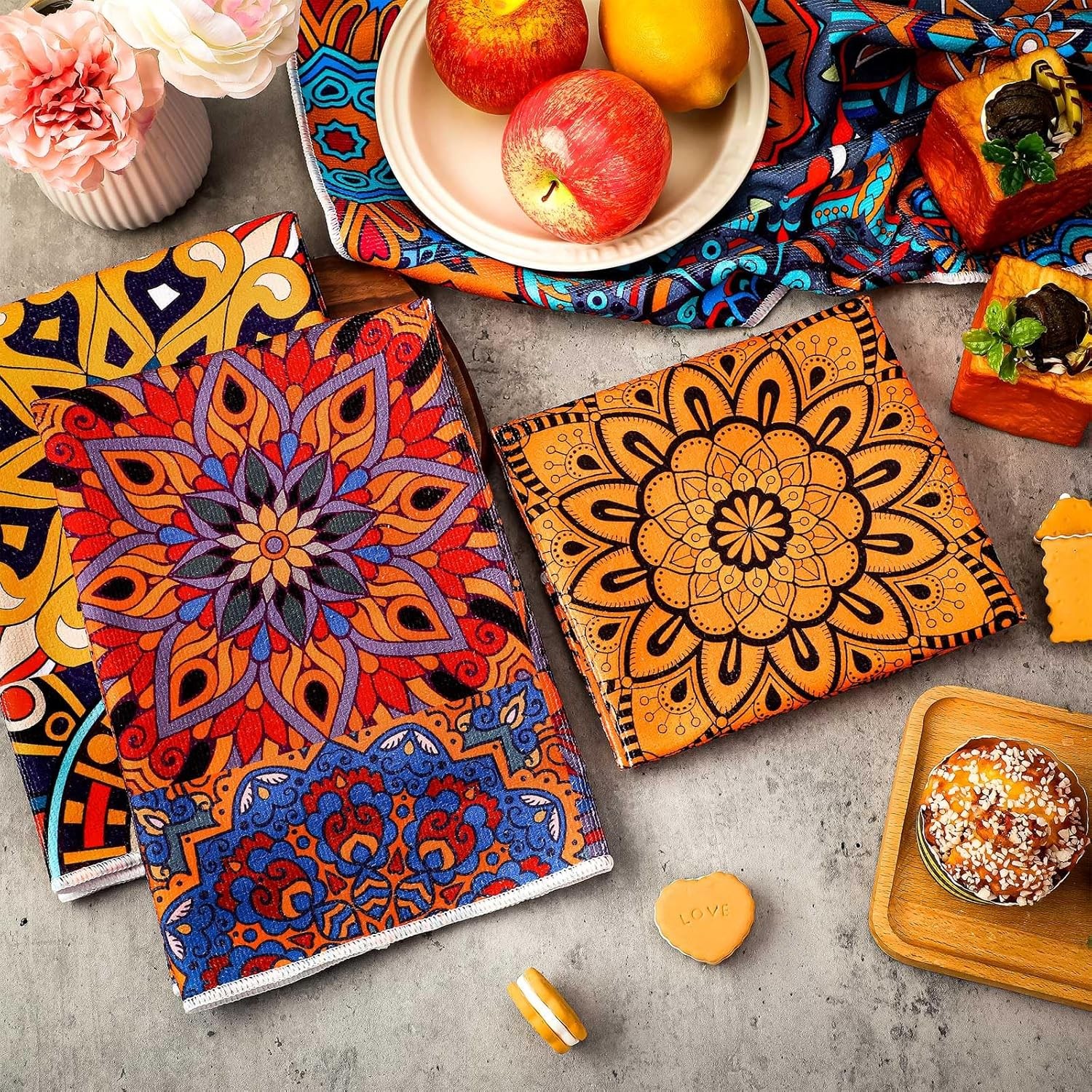 Sratte 6 Pcs Mandala Boho Kitchen Towels Bohemian Geometric Decorative Hand Towe gallery