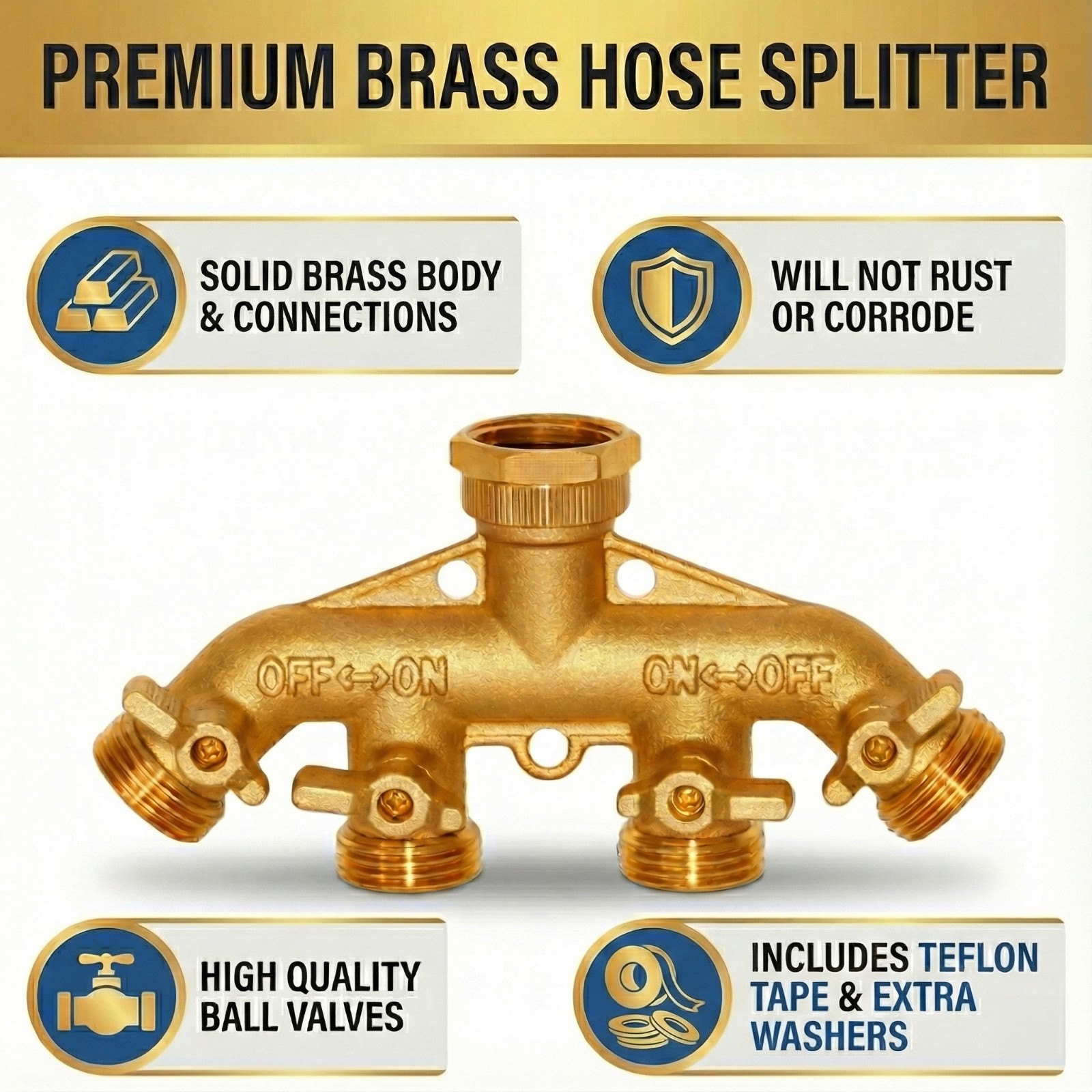 Morvat Heavy Duty Hexagonal Brass 4 Way Garden Hose Y Splitter with Mount Kit gallery