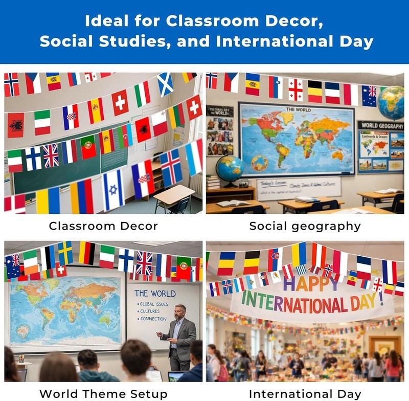 Country Flags Banner 82ft Polyester International Flags of the World Classroom gallery