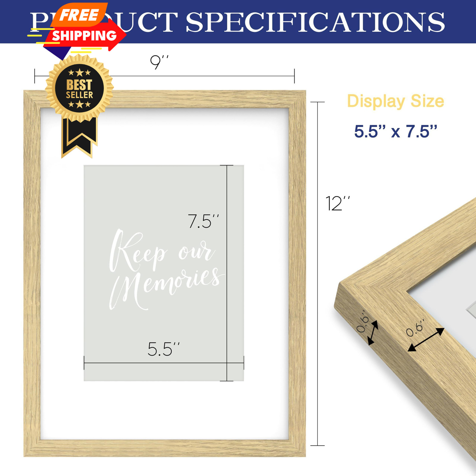 An&He 9x12 inch Picture Frame, Oak Simple Photo Frame for inch, gallery