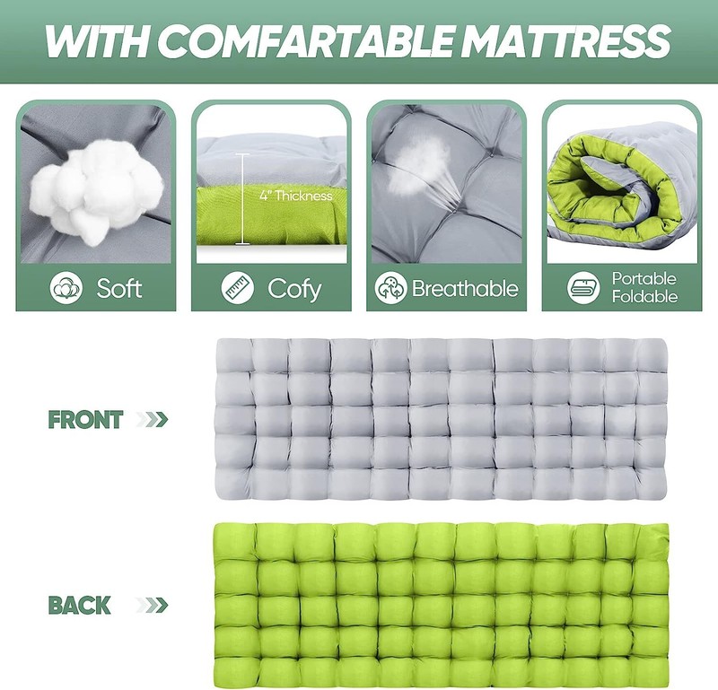 Folding Cot Sleeping Bed w/Removable Cotton Mattress Carry Bag for Camping Green gallery