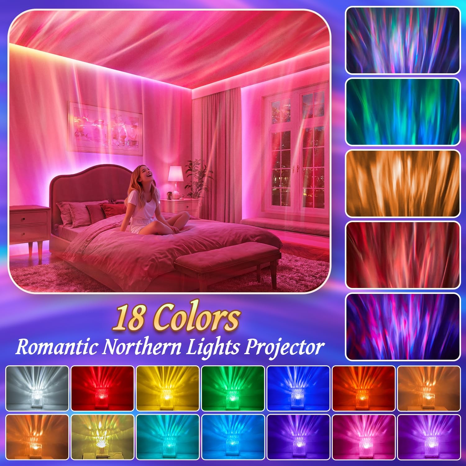 Northern Lights Projector Aurora Light Projector, 18-Color Sunset Lamp Cool S... gallery