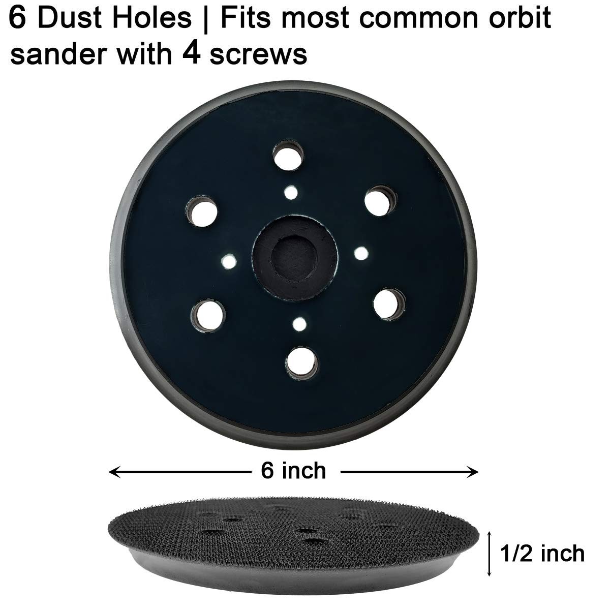 6 Inch Hook & Loop Sanding Pad with 6 Holes - Ideal Replacement for Black gallery