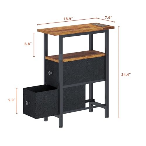 End Table with Charging Station, Narrow Side 2 Drawers 1 Rustic Brown + Black gallery