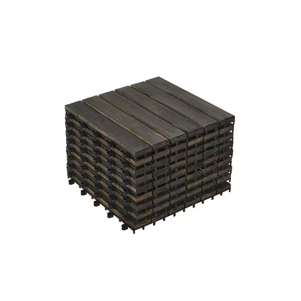10-Pack 12 In. X 12 In. Dark Brown Square Outdoor Acacia Wood Interlocking Deck gallery