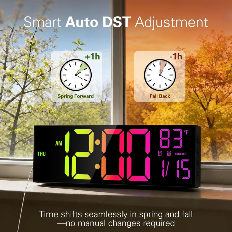 16 15in Large Digital Wall Clock with RGB Lights Remote Dual Alarms LED gallery