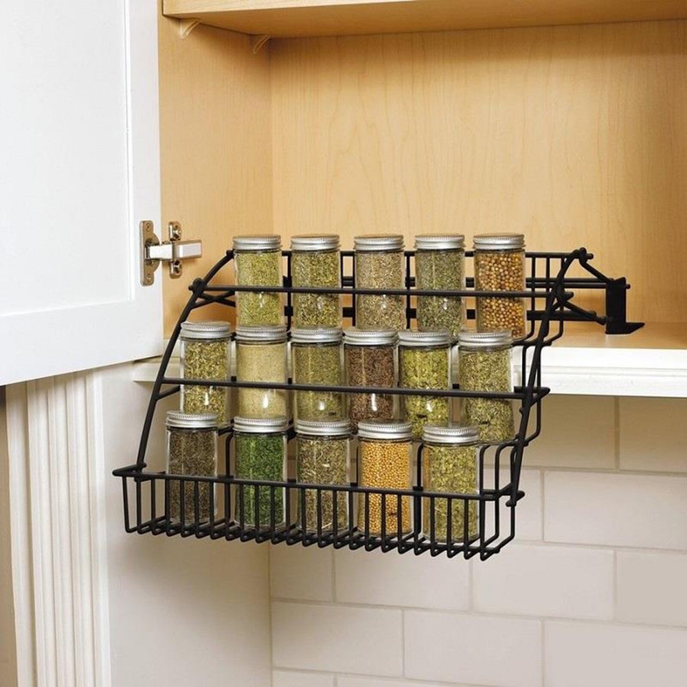 3 Layers Pull Down Spice Rack Pull Out Metal Cabinet Organizer Kitchen Stand
