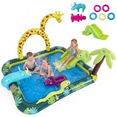 Inflatable Play Center w/Slide, Giraffe-shaped Sprinkle for Backyard, Garden