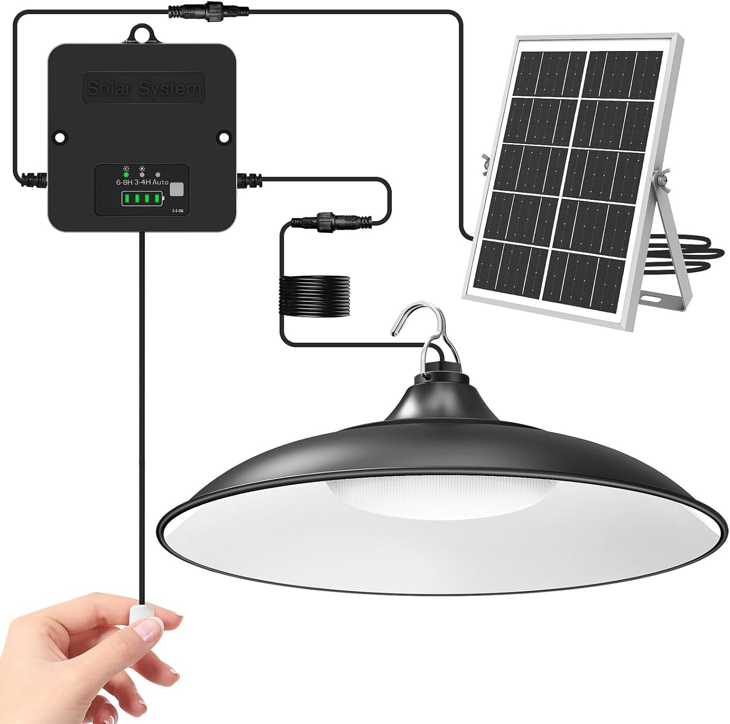 LED Solar Pendant Light Dusk to Dawn Outdoor Indoor Garage Shed Lamp 3 Modes gallery