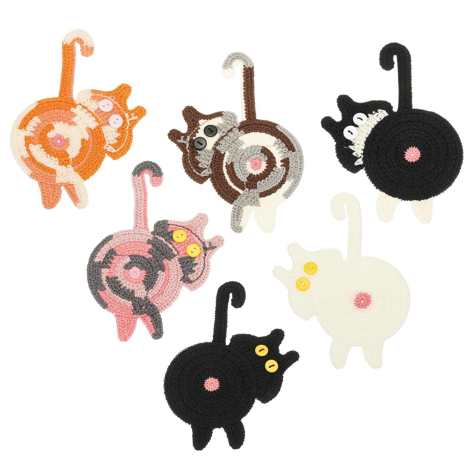 6PCS Cat Coasters, 15CM Cute Coasters Cat Butt Crochet, 6 Color gallery