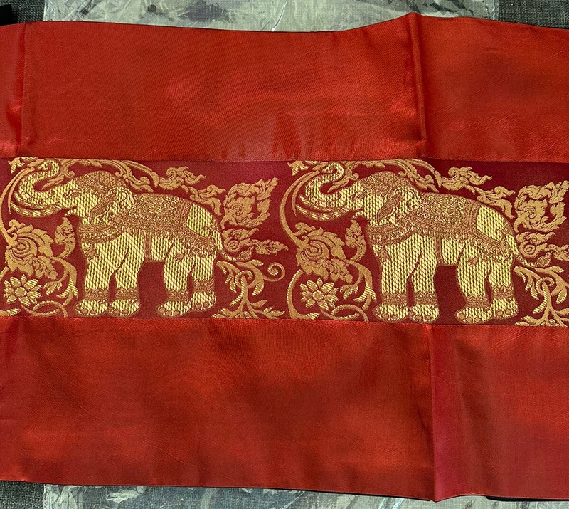 Bright Red Silk Gold Elephants Table Runner New 96 in x 14in gallery