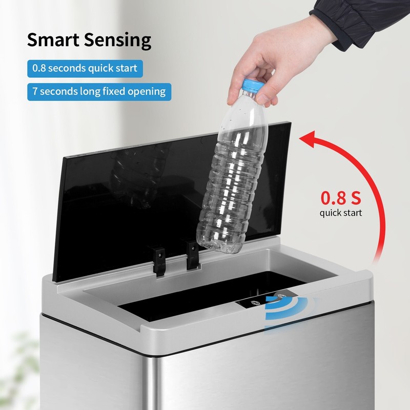 13 Gallon 50 Liter Automatic Touch Free High-capacity Stainless Steel Waste Bin gallery