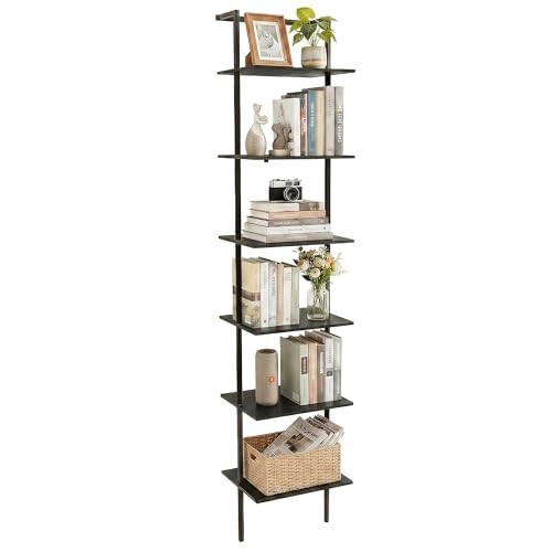 6-Tier Ladder Shelf 77 Inches Wall Mounted Bookshelf with 6 Tier Black gallery