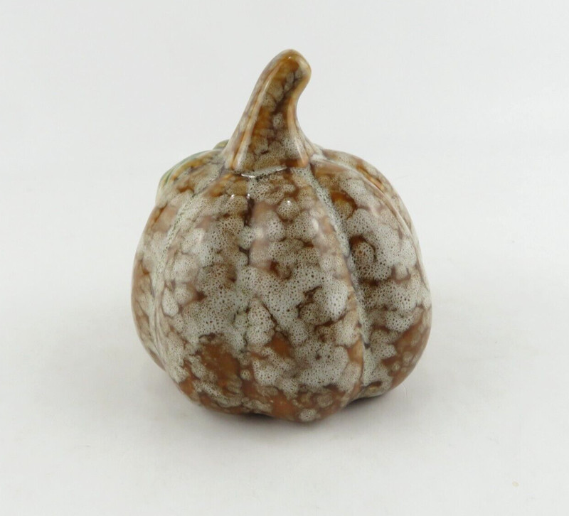 Ceramic Pumpkin w/ Leaf -Brown Speckled Glaze- Fall Seasonal Home Decor 4" Tall gallery