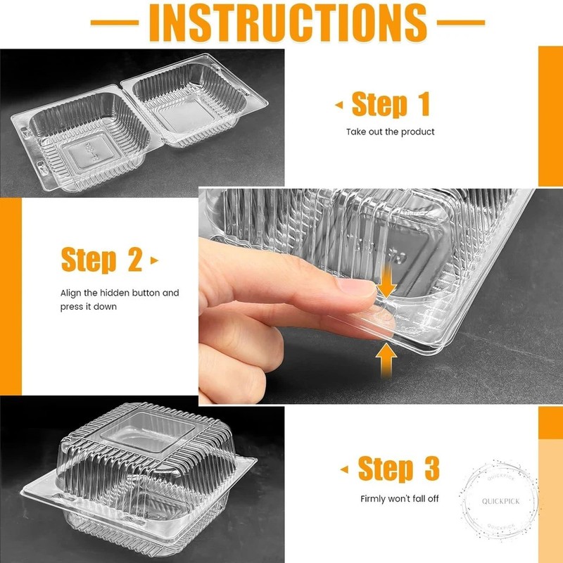 100 Pack Clear Plastic Square Hinged Food Clamshell Container,Disposable To Go gallery