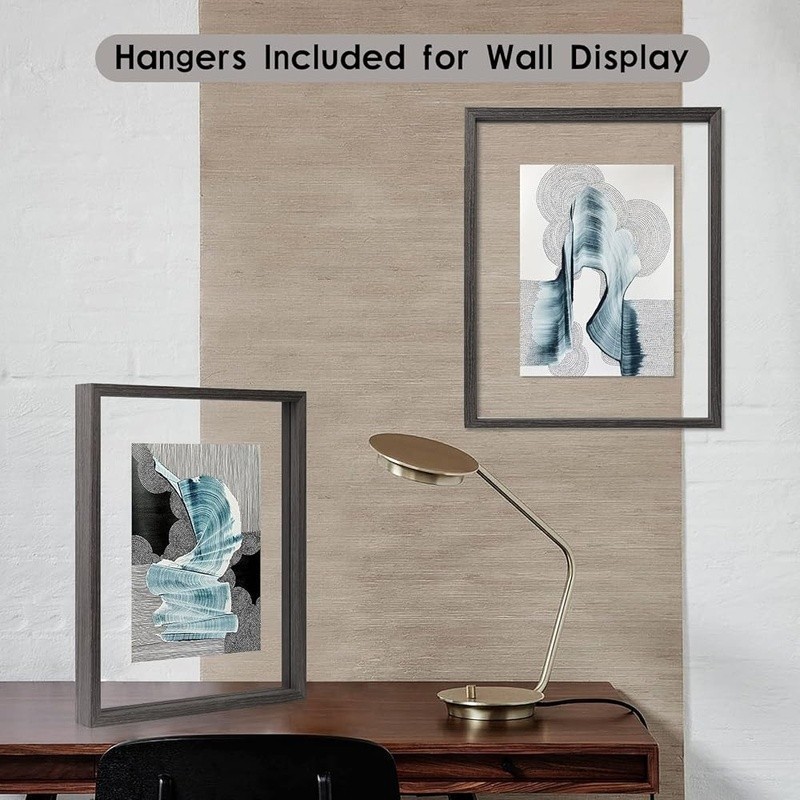 Double Sided Floating Picture Frame Wall Mount Tabletop Easy Install Gift New gallery