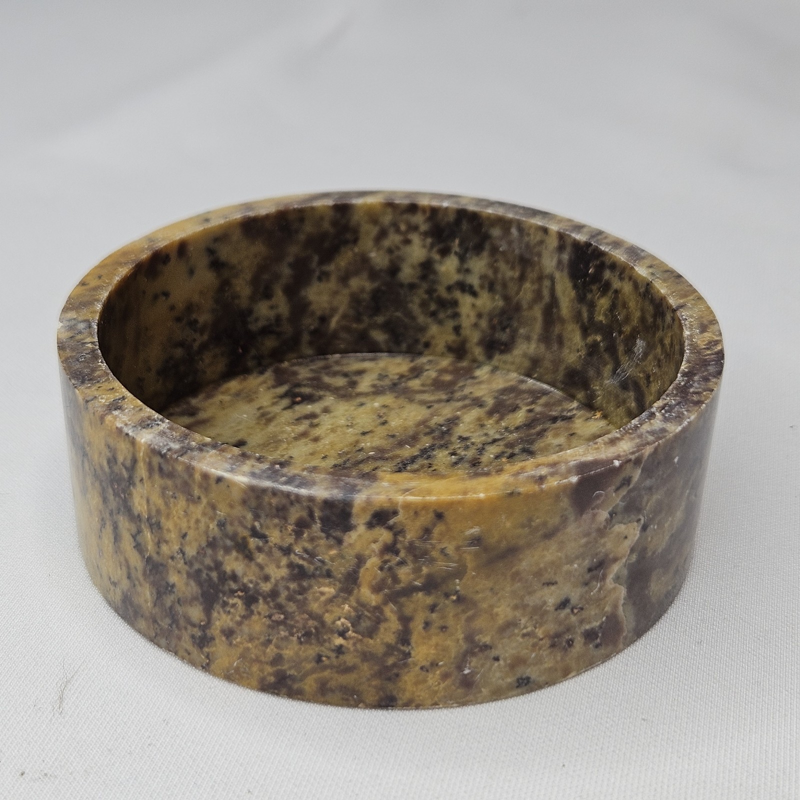 3" Marble Stone Trinket Dish - Tan Brown Black Speckled - Made in India - No Lid gallery