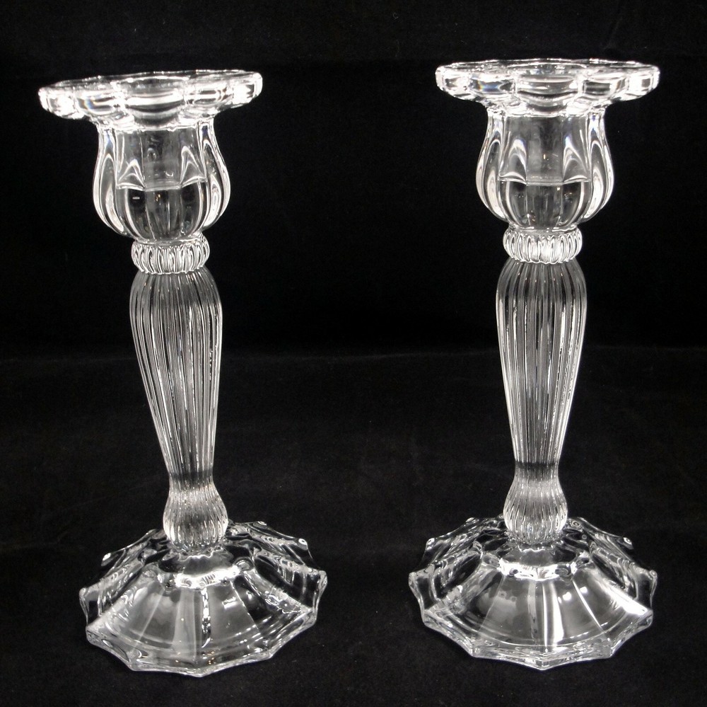 Clear Glass Dodecagon Column Candlesticks Taper Candle Holders 7" Elegant Decor