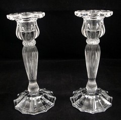 Clear Glass Dodecagon Column Candlesticks Taper Candle Holders 7″ Elegant Decor