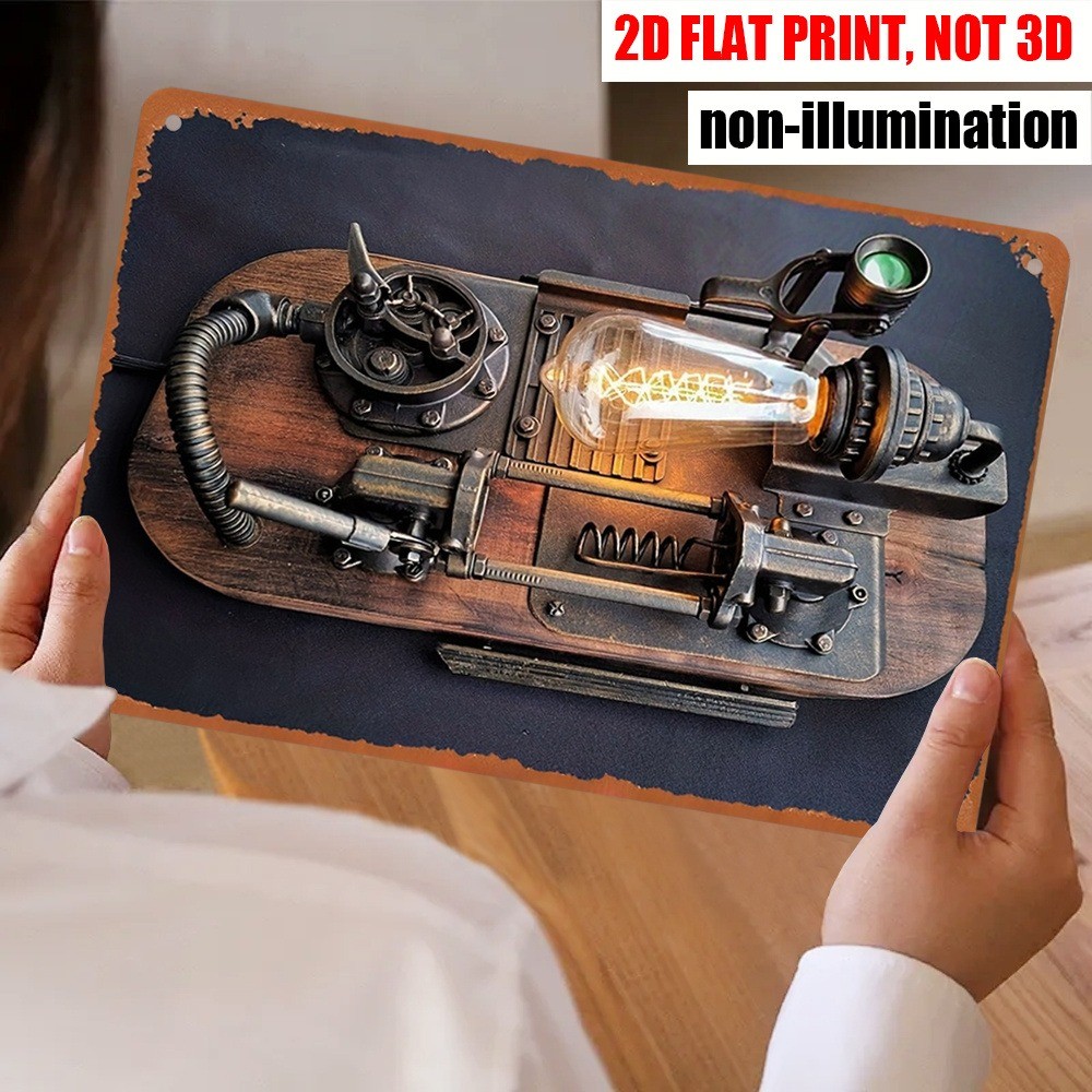 Steampunk Mechanical Lamp Metal Tin Sign Retro Industrial Wall Decor Loft Studio gallery