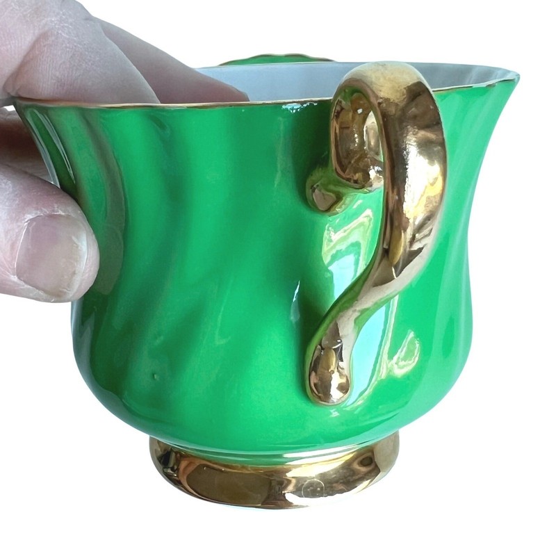 Vintage Sutherland HSM Bone China Teacup Emerald Green Floral Made in England gallery