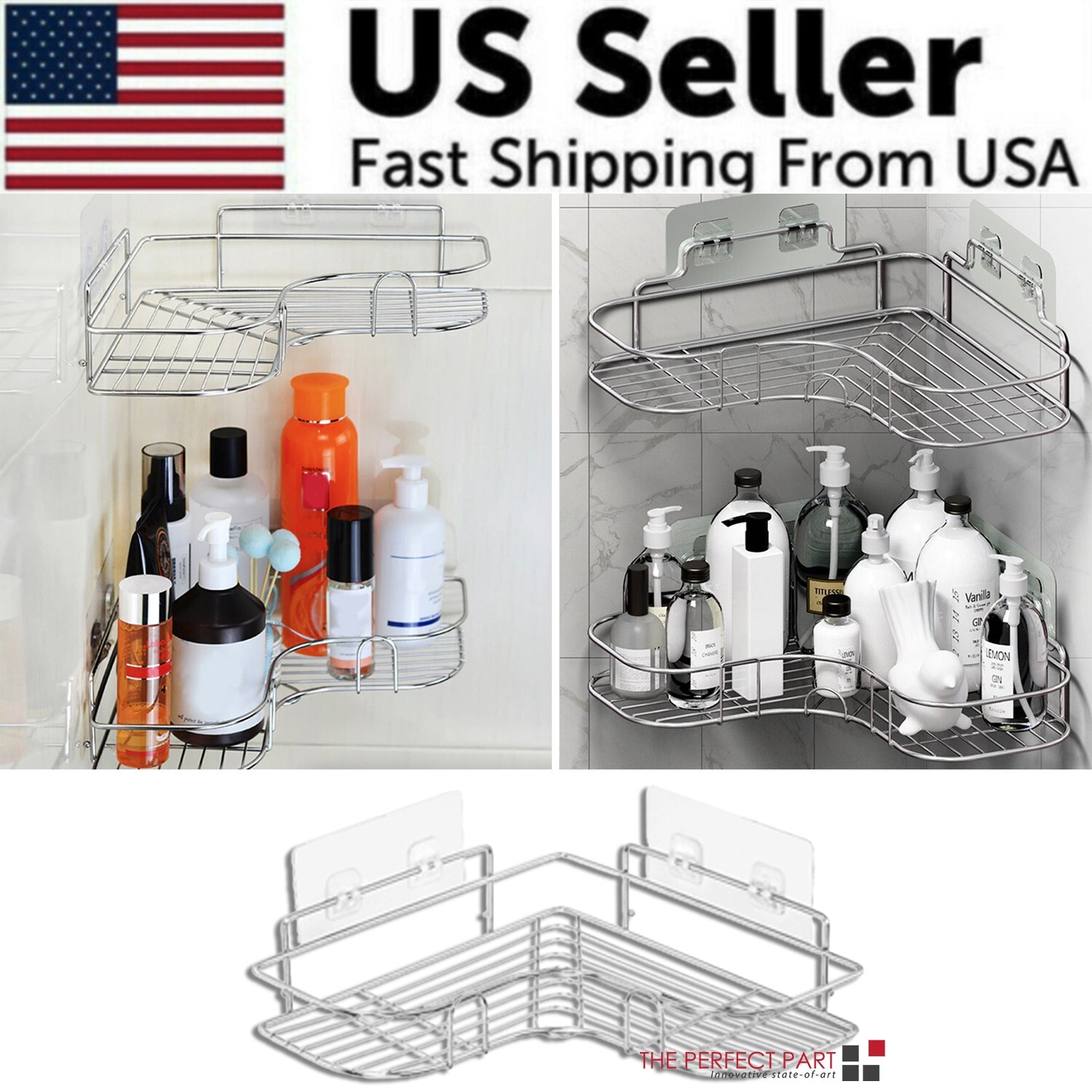 Shower Caddy Shelf Bathroom Corner Bath Storage Holder Organizer Triangular Rack gallery